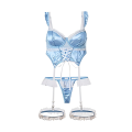 Women's Lingerie Set Sweetheart Satin Jacquard Lace Patchwork Tie-Up Ruffle Trim Underwire Lingerie Set For Women. 