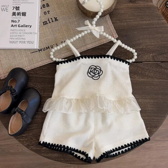 Children's Sets Floral Embroidered Strappy Top + Shorts 2-Piece Set Summer Kids Clothes Girls Kids Clothes Girl Clothes