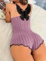Summer Pajamas Onesies for Adults Women Sleepwear Fashion Back Butterfly Embroidery Lace Splicing Bodysuit Loungerwear.