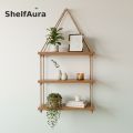 3 Tier Wall Hanging Shelf – Wooden Rope Shelf for Home Décor, Plants & Books. 
