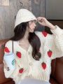 Strawberry Cardigan Sweater Chunky Knit Button Front Cute Strawberry Soft Sweet Sweaters Jacket Teen-girl Women Fairycore Outfit. 