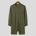 New Men Pajamas Jumpsuit Solid Color Tight O Neck Long Sleeve T Shirt and Shorts One-piece Button-down Breathable Home Wear.