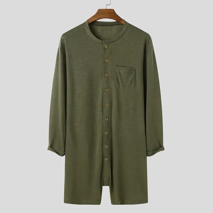 New%20Men%20%20Pajamas%20Jumpsuit%20Solid%20Color%20Tight%20O%20Neck%20Long%20Sleeve%20T%20Shirt%20and%20Shorts%20One-piece%20Button-down%20Breathable%20Home%20Wear%20-%20Image%204