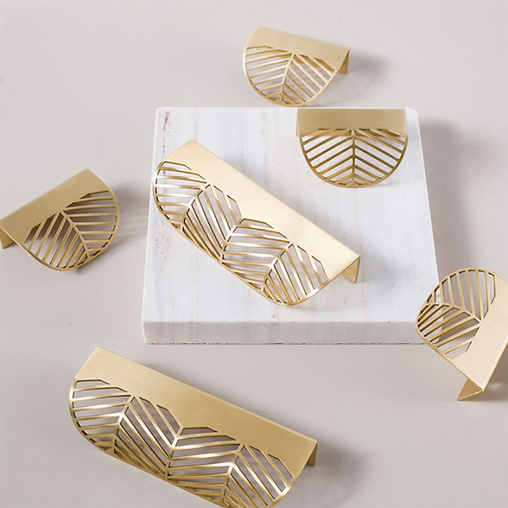 Leaf Shape Brass Gold Cabinet Pulls Furniture Handles Kitchen Door ...