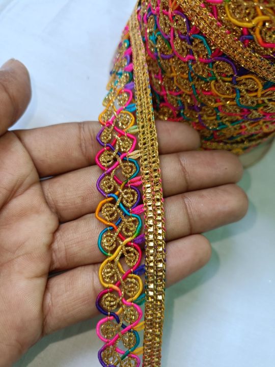 2cm%205%20Goj%20Golden%20gotta%20lace%20trims%20Dress%20Embroidery%20Applique%20Cotton%20Trimming%20Sewing%20Stationary%20&%20Crafts%20-%20Image%204