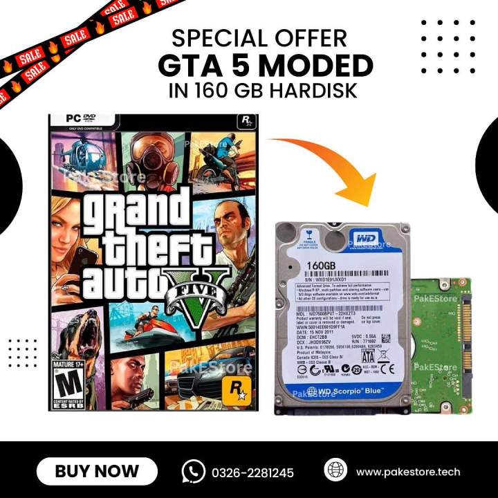 GTA 5 Modded Edition – Preloaded 160GB Hard Drive | Plug & Play for PC/Laptop | Desi Cars & Custom Mods