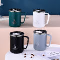 500ml/17oz 304 Stainless Steel Water Bottle Double Layers Coffee Mug Milk Cup With Plastic Lid And Handle. 