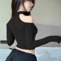 Women's crop top off the shoulder crop top cropped straps Korean fashion sexy ladies all-match. 