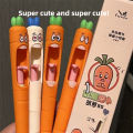 4pcs Funny Carrot Press Type Black Quick Dry Gel Pen High Value Creative Stress Relief Writing Tool for Study Office School.