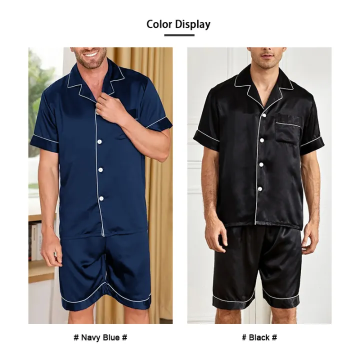 Men%20Satin%20Pajama%20Set%20Sleepwear%20for%20Man%20Summer%20Short%20Sleeve%20Button-Down%20Shirt%20&%20Shorts%20Pajamas%202%20Piece%20Home%20Clothes%20Short%20Suit%20-%20Image%204