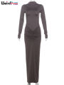 Weird Puss Hipster Ruched Dress Women O-Neck Full Sleeve Skinny Stretch Robe Autumn Trend Simple Classic Pleats Long Bodycon.