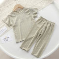 Korean version of summer girls short-sleeved suit comfortable air conditioning suit baby girl ice silk polka dot home clothes. 