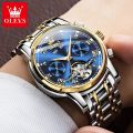 OLEVS 6607 Top Original Automatic Mechanical Watches Men Luxury Skeleton Flywheel Stainless Steel Waterproof Business Wristwatch. 