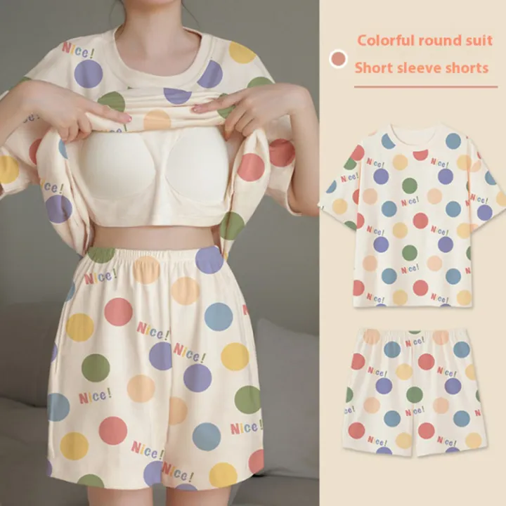 Pajamas%20Female%20Short-Sleeved%20Set%20of%20Sweet%20with%20Chest%20Cushion%20Korean%20Version%20of%20the%20Cartoon%20Students%20Casual%20Home%20Wear%20Loose%20Large%20-%20Image%203