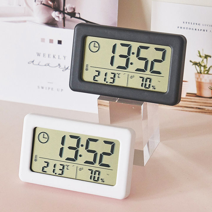 Mini Digital Clock Temperature & Humidity Display Portable Desk Clock LED Clock Slim Small Alarm Clock