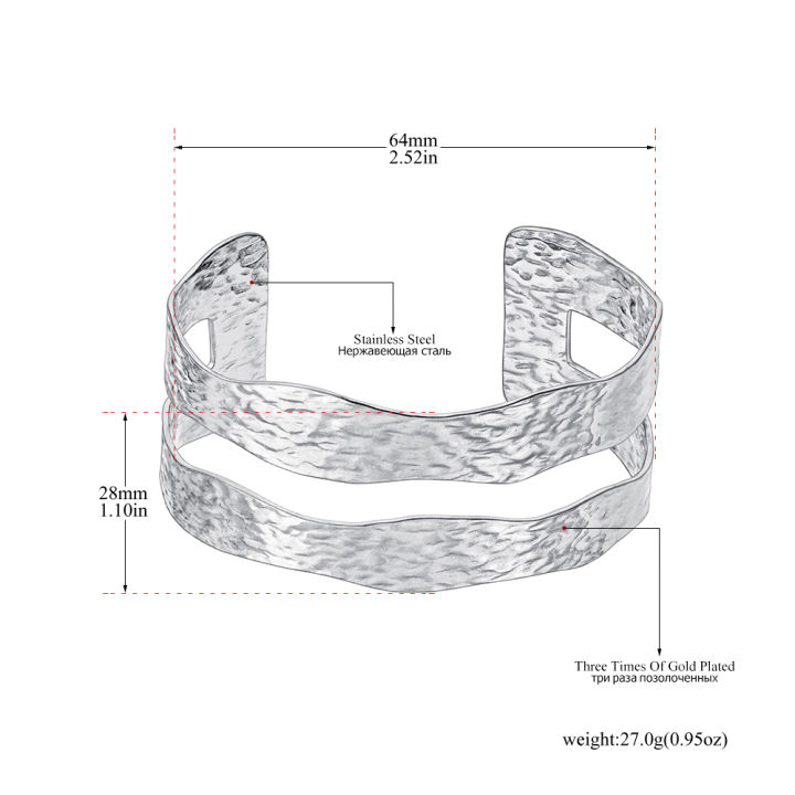 Lokaer%20Stainless%20Steel%20Handmade%20Casting%20Wide%20Cuff%20Open%20Bracelet%20Bangle%2018K%20PVD%20Plated%20Waterproof%20High%20Quality%20Jewelry%20B24082%20-%20Image%203