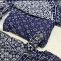 3-Piece Unstitched Multani Ajrak Suit for Girls and Women - Cotton Fabric, Blue. 