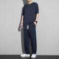 New Ice Silk Sports Set Men's Summer Thin Tracksuit Men 2024 Casual Long Pants Short Sleeve T-shirt Quick Drying Clothes Sets. 