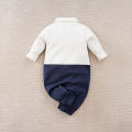 Newborn Boy Baby Jumpsuit Baby Casual Gentleman Bow Comfortable Cotton Spring And Autumn Navy Blue Long Sleeved Jumpsuit. 