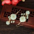 New Fashion Green Jade Marrow Flowers Tassel Drop Earrings for Women Ethnic Style Stud Earring Pretty Jewelry Gifts.