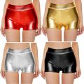 Hot selling close fitting high waisted shorts for nightclub performances, bottomed leather pants with hot stamping. 