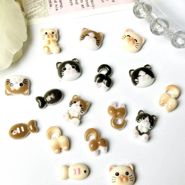 20Pcs%20Cartoon%20Cute%20Cat%20Head%20Butt%20Nail%20Art%20Charms%20Luminous%20Painting%20Small%20Fish%20Cat%20Resin%20Nail%20Decorations%20for%20DIY%20Hairpin%20Nails%20-%20Image%204