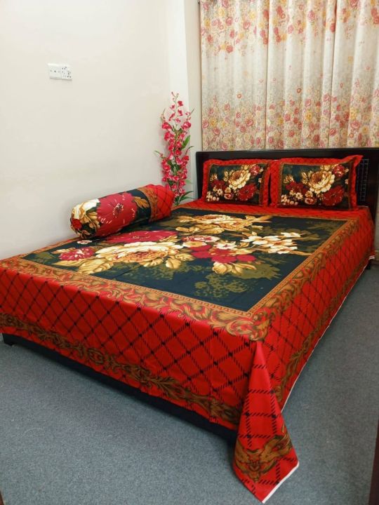 Premium Quality Bedsheet king size (8feet/7.5feet) with 2 pillows cover & 1 side pillow cover for home decorations
