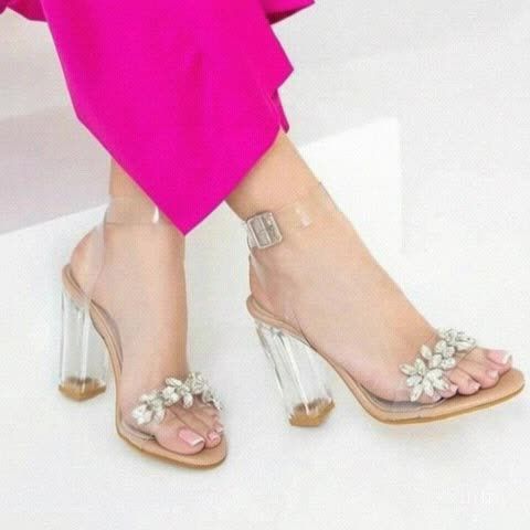 Transparent Jimmy Heel Stone Strips Trending and stylish clear vinyl kitten heels for women Black And Transparent