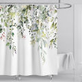 Watercolor Leaves on The Top Plant with Floral Bathroom Decoration Shower Curtain 180*180CM  with Hooks. 