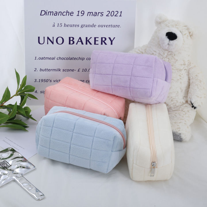 Macaron Color Plush Pencil Case Large Capacity Pencil Bag Cosmetic