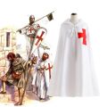 Medieval Crusader Costume Templar Cape Cloak With Hood Men's Renaissance Robe Knight Larp Halloween Outfit For Adult Teen Boys.