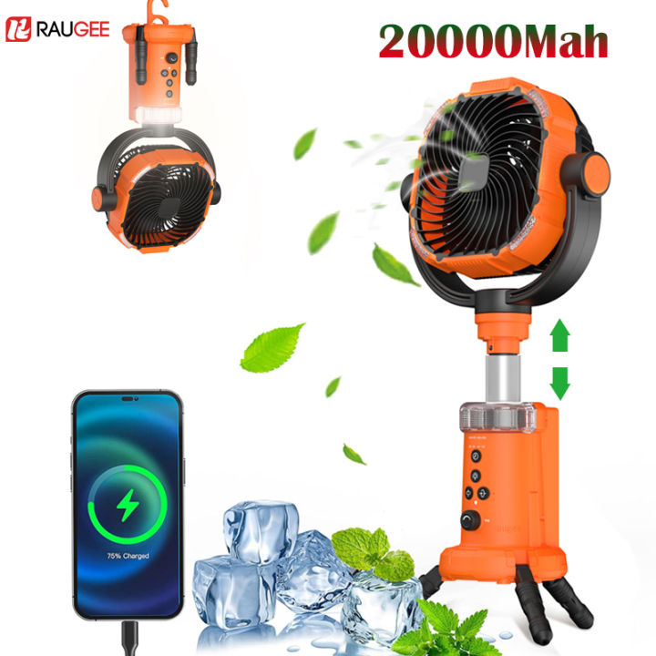 Tripod Camping Fan 20000Mah With Light Outdoor Air Circulator Portable Camping Fans Rechargeable Hook Camp Fan With Power Bank