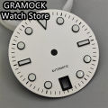 GRAMOCK 29mm Watch Dial With Hands Set Green Luminous 6 o 'clock Date Window Silver/Black Edge Index Fit NH35 Movement. 