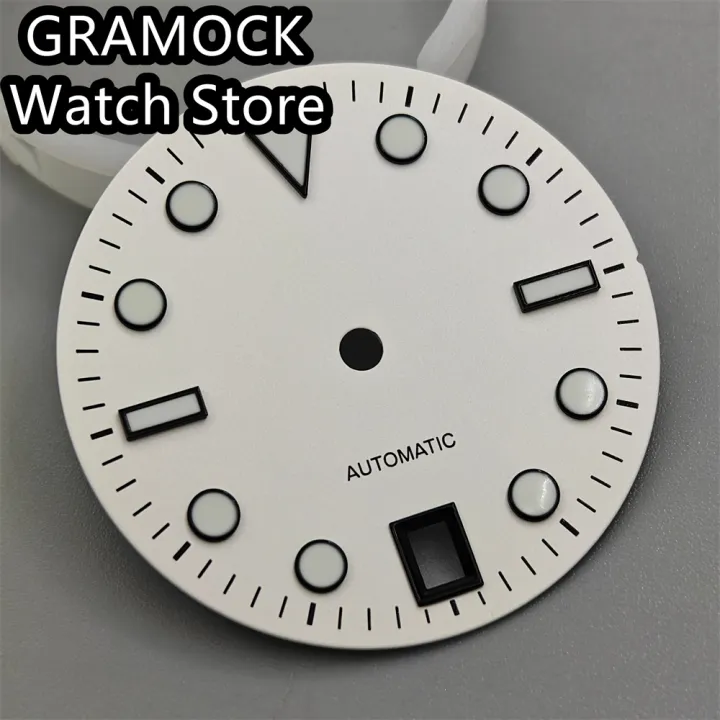 GRAMOCK%2029mm%20Watch%20Dial%20With%20Hands%20Set%20Green%20Luminous%206%20o%20'clock%20Date%20Window%20Silver/Black%20Edge%20Index%20Fit%20NH35%20Movement%20-%20Image%202