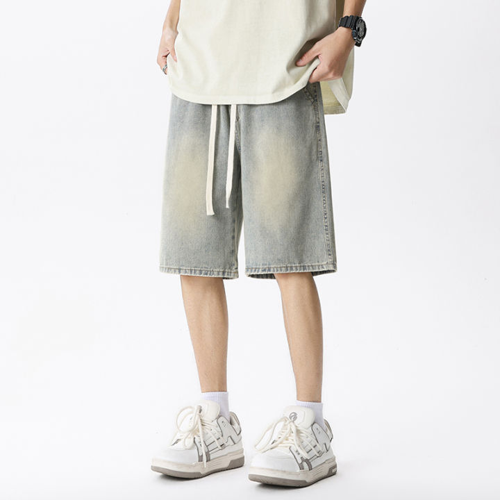 Casual%20Denim%20Shorts%20Men%20Elastic%20Waist%20Straight%20Comfortable%20Light%20Blue%20Soft%20Short%20Pants%20Baggy%20Wide%20Bermuda%20Male%20Jeans%20-%20Image%203