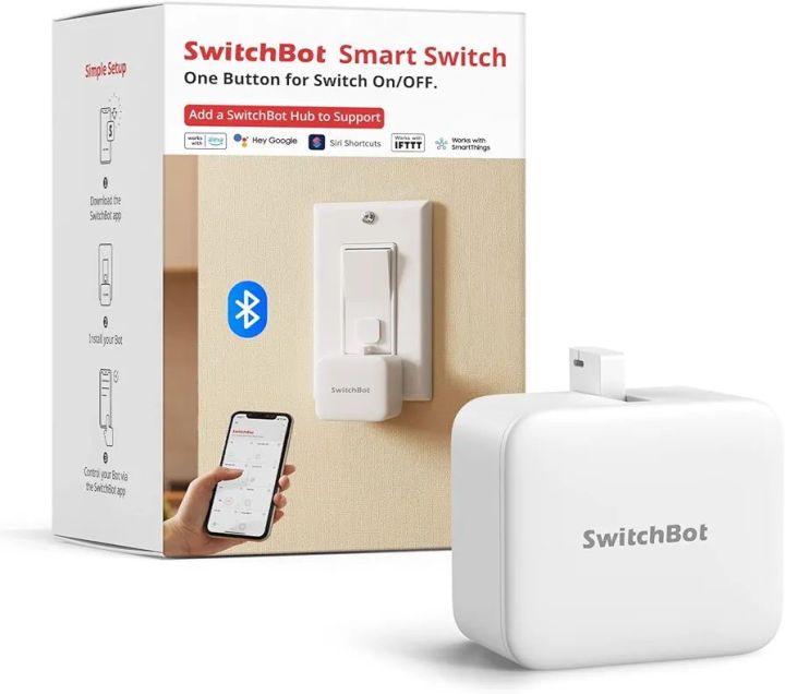SwitchBot Smart Switch Button Pusher - Bluetooth Fingerbot for Rocker Switch/One-Way Button, Automatic Light Switch, Timer and APP Control, Works with Alexa When Paired with SwitchBot Hub (White)