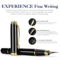 STONEGO 0.38mm Extra Fine Nib Fountain Pen, Black Metal Calligraphy Writing Gift Pen. 