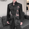 INCERUN Men Blazer Mesh Patchwork Lace Transparent Lapel Long Sleeve Casual Suits Men Streetwear 2024 One Button Fashion Coats.