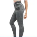 High Waist Elastic Imitation Denim Sports Gymnasium Pencil Pant Casual Trouser Women Clothes Long Leggings Dye Vintage All-match. 