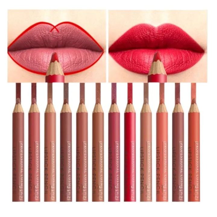 Pack Of 12 Lip Liner Nude Velvet Lipstick Pencil Set Waterproof