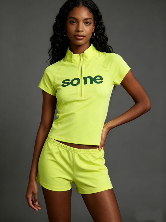 Fashionable Aesthetic Versatile Classic Shorts Harajuku Personalized High Street Trend Digital Print Slim Top Set For Women