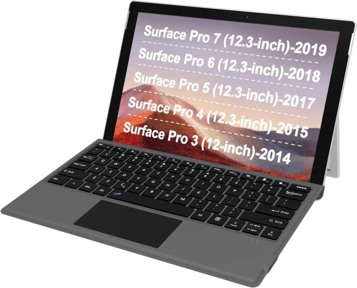 Arteck Microsoft Surface Pro Type Cover, Ultra-Slim Portable Bluetooth Wireless Keyboard with Touchpad Built-in Rechargeable Battery