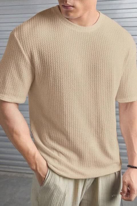 WAFFLE KNIT TEXTURE OVERSIZED DROPSHOULDER TSHIRT FOR BOYS AND MEN
