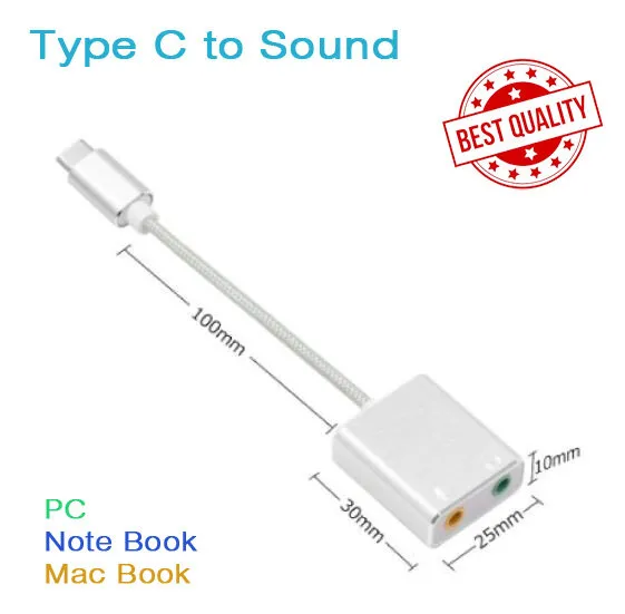 External sound card type C 7.1 channel for Mac book, Pro, air cable length 20 m.