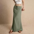 Women Low Waist Skirts Summer Casual Vacation Drawstring High Elastic Waist Skirts Simple Solid Comfy Bodycon Long Maxi Skirts. 