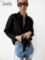 Zadily Minimalist Full Sleeve Oversize Black Women Basic Shirt Button Up Loose Woman Tuic Blouses 2025 Autumn Female Long Tops. 