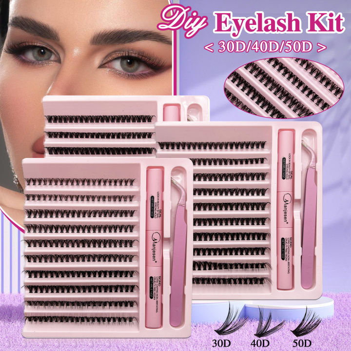 MANJESEN DIY Eyelash Extension Kit 200pcs Individual Lashes Cluster 8-16mm Lash Extension Kit Glue Makeup Tools false eyelashes