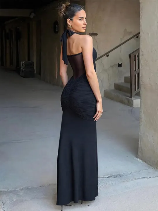 Nibber%20Halter%20Mesh%20Patchwork%20Dress%20Women%20Summer%20Trend%20Off%20Shoulder%20Backless%20Ruched%20Ribbon%20Midnight%20Prom%20Party%20Hipster%20Vestidos%20-%20Image%203