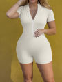 2025 Yoga Jumpsuit Summer Short Sleeve Zipper Sports Wear Gym Fitness Sports Bodysuits Women Fashion Running Yoga Fitness Suit.
