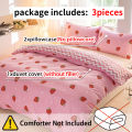3pcs/set Small Strawberry Print Duvet Cover Set(1 Duvet Cover & 2 Pillowcase)Soft And Skin-Friendly Duvet Cover Bedding Set.